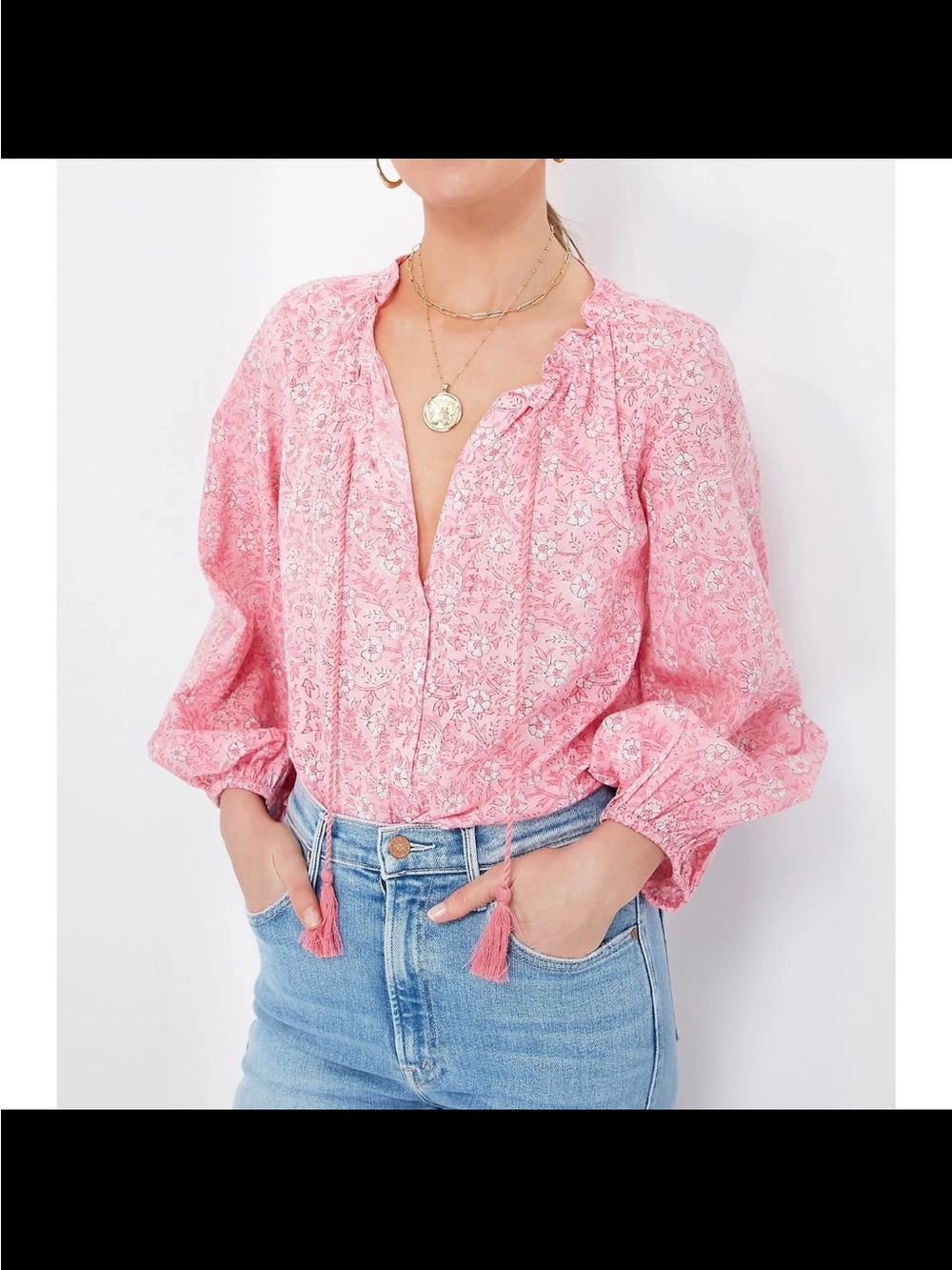Emerson Fry India Collection Crocus Bardot Blouse Pink Floral Organic Cotton XS
